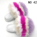 SCTX06-1 slide sandals for women and ladies PVC sliver sole fox fur house slippers